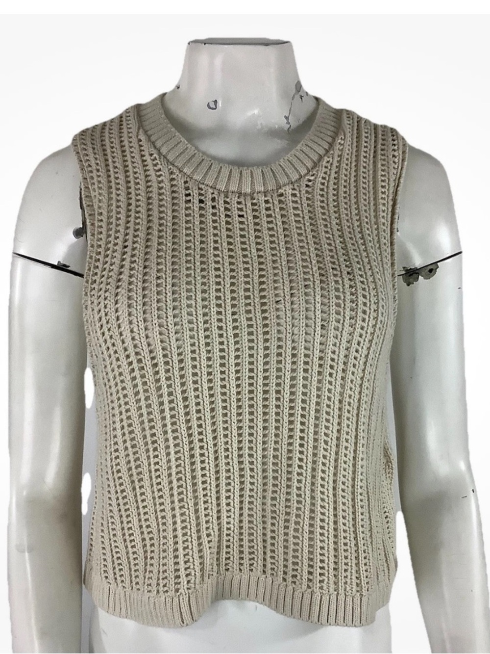Hollister Sz M 100% Cotton Open Knit Travel Beach Summer Pullover Tank Beige